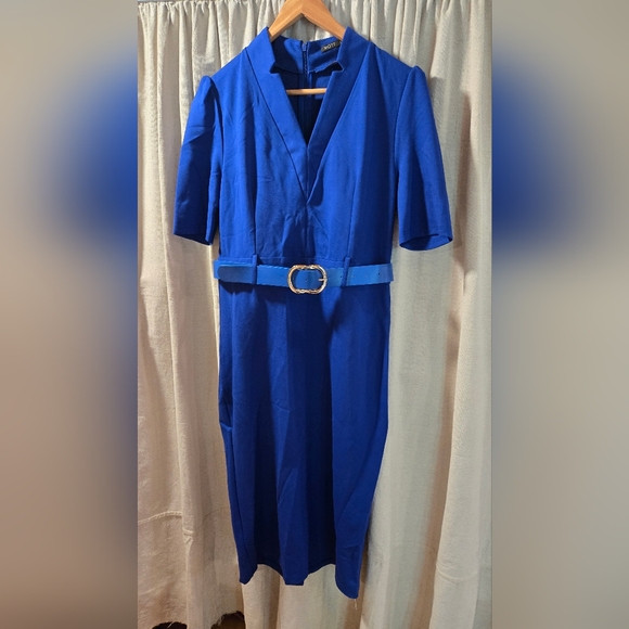 Elegant Blue Belted Dress - Picture 1 of 7